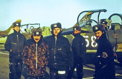 Soviet soldiers of the 349th Training Aviation Regiment at Kant airbase