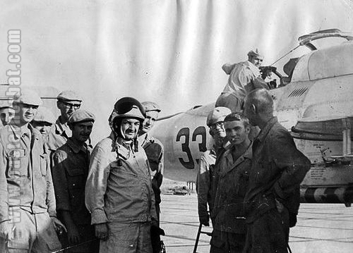 The 115th Fighter Air Regiments 1st squadron crew and the 49th Air Army commander Major-General Alexey Anastasovich Mikoyan in front of their MiG-21PFM Fishbed-F at Kokayty in 1974