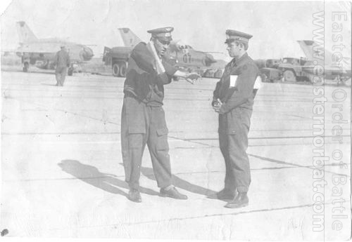 Soviet 293rd Reconnaissance Air Regiment's pilots in front of their MiG-21R Fishbed-H in Vozzhayevka in 1969