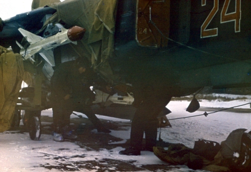 USSR MiG-23P Flogger-G at Privolzhskiy, Astrakhan airport with R-24 AA-7 Apex and R-60M AA-8 Aphid missile