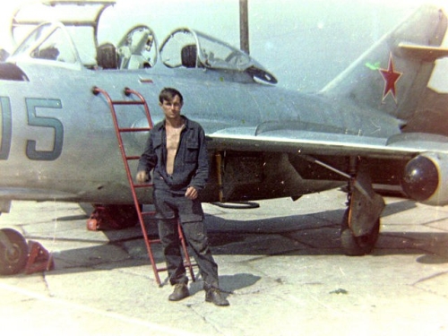 Soviet MiG-15UTI Midget trainer aircraft at Ovruch airport. Photo: Vladimir Tokarev