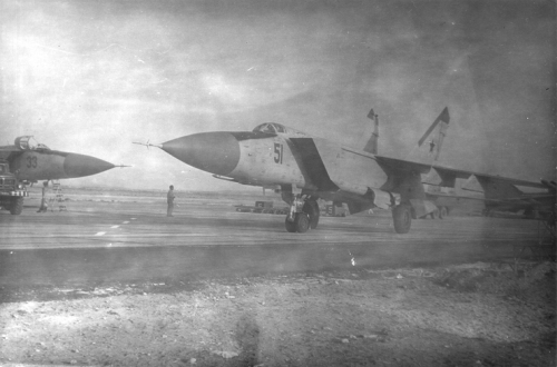 Soviet MiG-25P Foxbat-A interceptors at Nasosnaya airport close to Baku city in the seventies