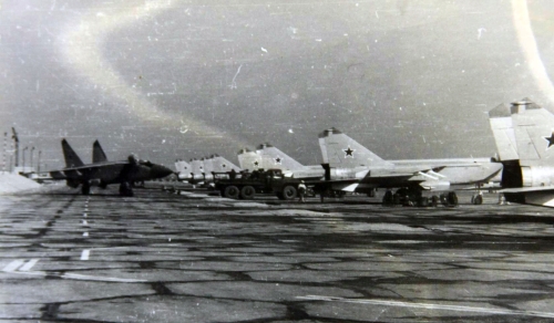 Soviet MiG-25P Foxbat-A interceptors at Nasosnaya airport close to Baku city in the seventies