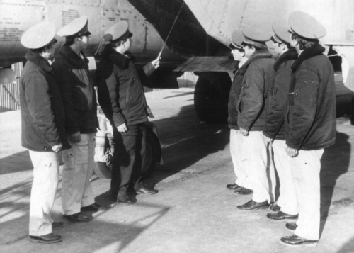 Soviet MiG-25P Foxbat-A interceptors on the 210th industrial aircraft repair factory at Nasosnaya airport