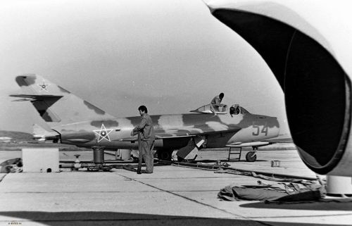 Bulgarian Air Force MiG-17 Fresco-A fighter bomber with camouflage in the eighties