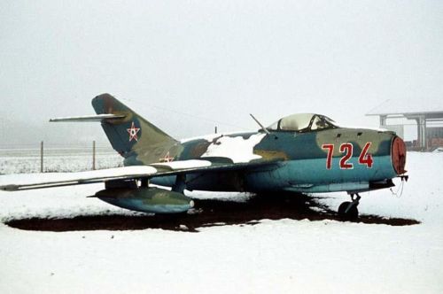 Hungarian 101st Reconnaissance Air Regiments camouflage colour MiG-15bis Fagot-B in Szolnok airport museum.