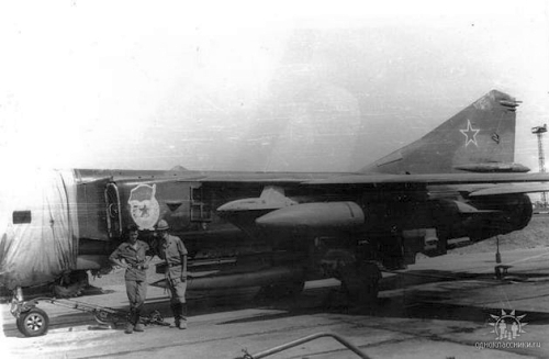 MiG-23MLG Fishbed-K ECM fighter aircraft at the Sary Shagan