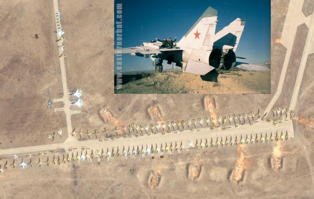 In 1991, a new storage base was opened in Yangadzha airport. It was the Soviet 18th Air Defense Training Center's airport. The first MiG-25 and MiG-23 aircraft arrived from this center here. The Soviet Airforce stored a few MiG-25, Su-15 interceptors, and nearly one hundred and fifty MiG-23M/UB Flogger-B/C aircraft at Yangadzha airport. Photo: Google Earth