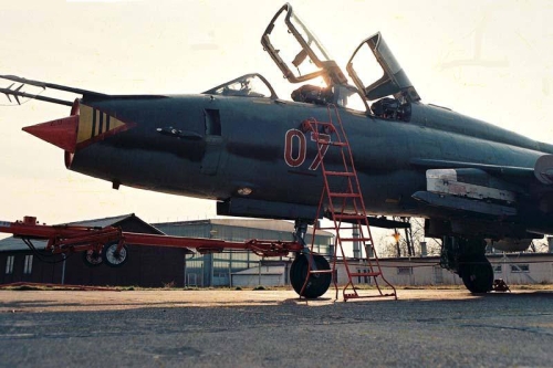 Hungarian Su-22UM3 Fitter-G reconnaissance-bomber trainer type at Taszr air base in eighteen.