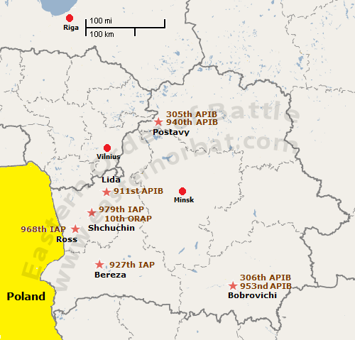 Soviet Belorussian Military District's 26th Tactical Air Army order of battle map 