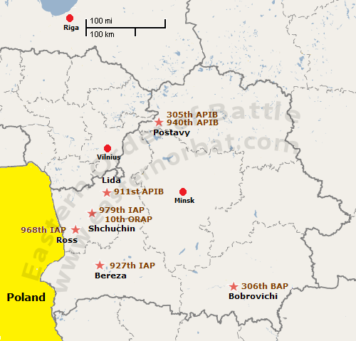 Soviet Belorussian Military District's Air Force  order of battle map