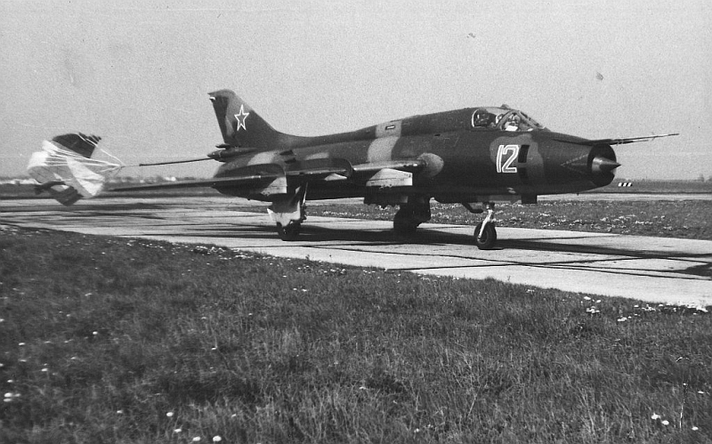 Early Su-17M3 Fitter-H fighter-bomber aircraft at Cherlyany airport in 1980