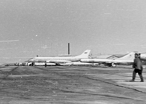 Soviet Tu-124 airliner and two  Su-9 Fishpot-A high speed interceptor at the Kilpajarv airport